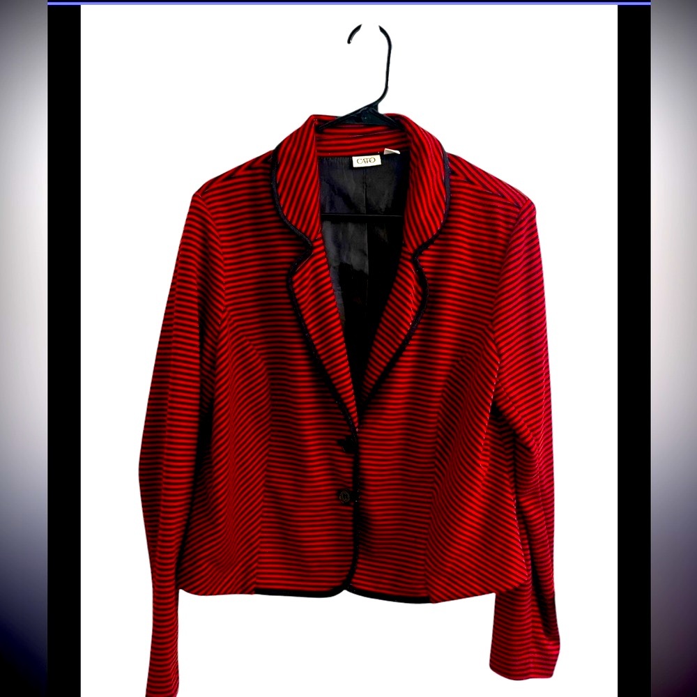 Women's Black and Red Striped Cropped Blazer Size XL‎
